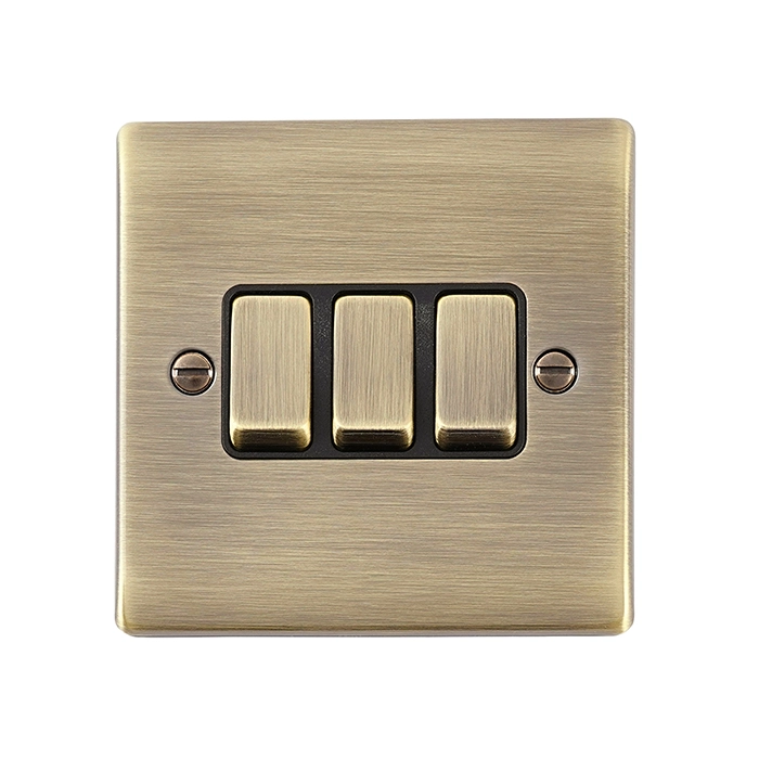 Raised Screwed 13A 2G Switched Socket - Antique Brass, Black