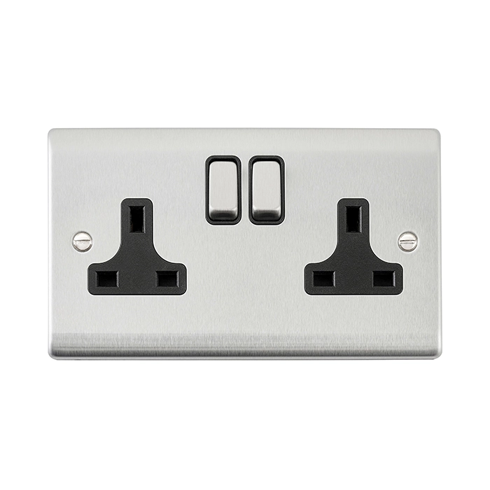 Raised Screwed 13A 2G Switched Socket - Antique Brass, Black
